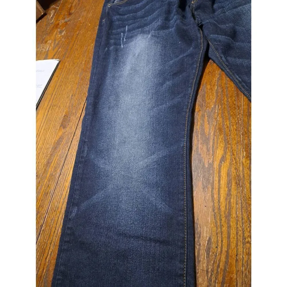 38x32 Carbon Faded Distressed Bootcut Flex Denim Blue Jeans Pockets Belt Loops